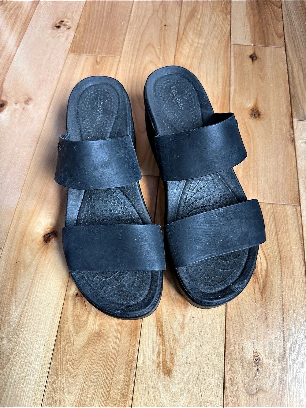 Crocs Brooklyn Low Wedge Black Two-Strap Sandals